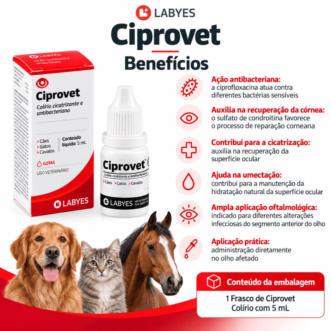 Colírio Antimicrobiano P/ Cães-Gatos Ciprovet 5ml - Labyes