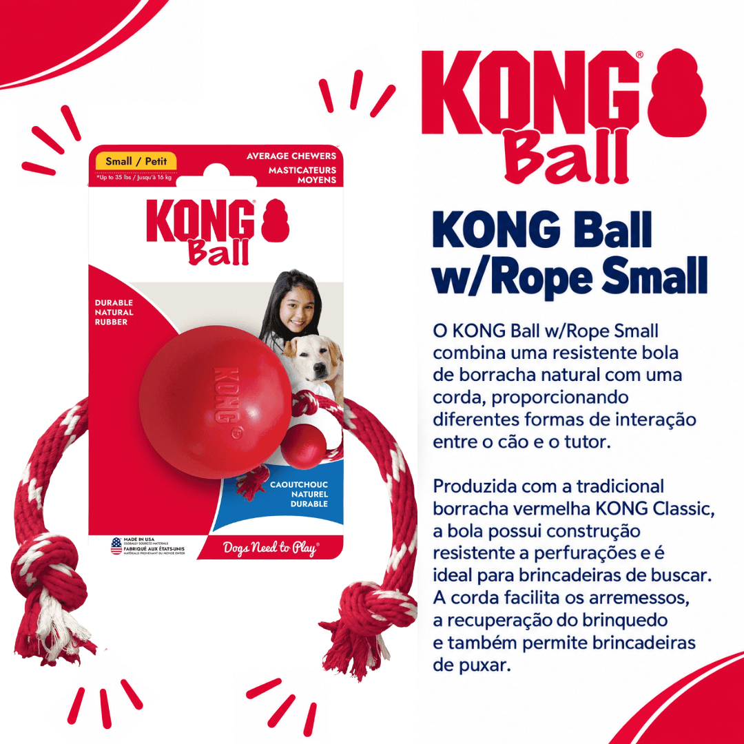 Brinquedo Para Cães Bola Com Corda Kong Ball With Rope Small