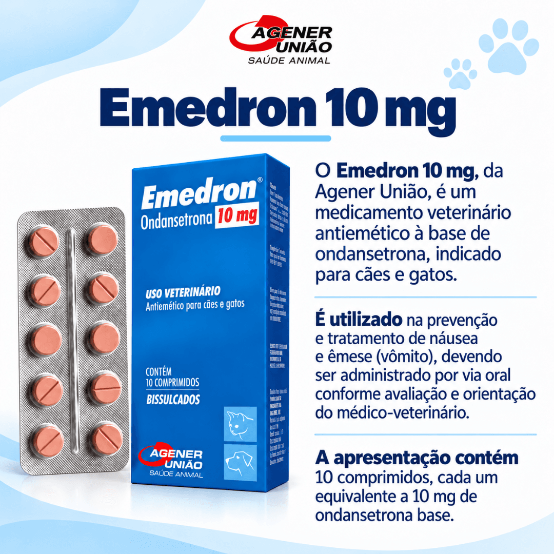 Emedron 10mg 10 Comp Antiemético P/ Cães-Gatos  Agener União