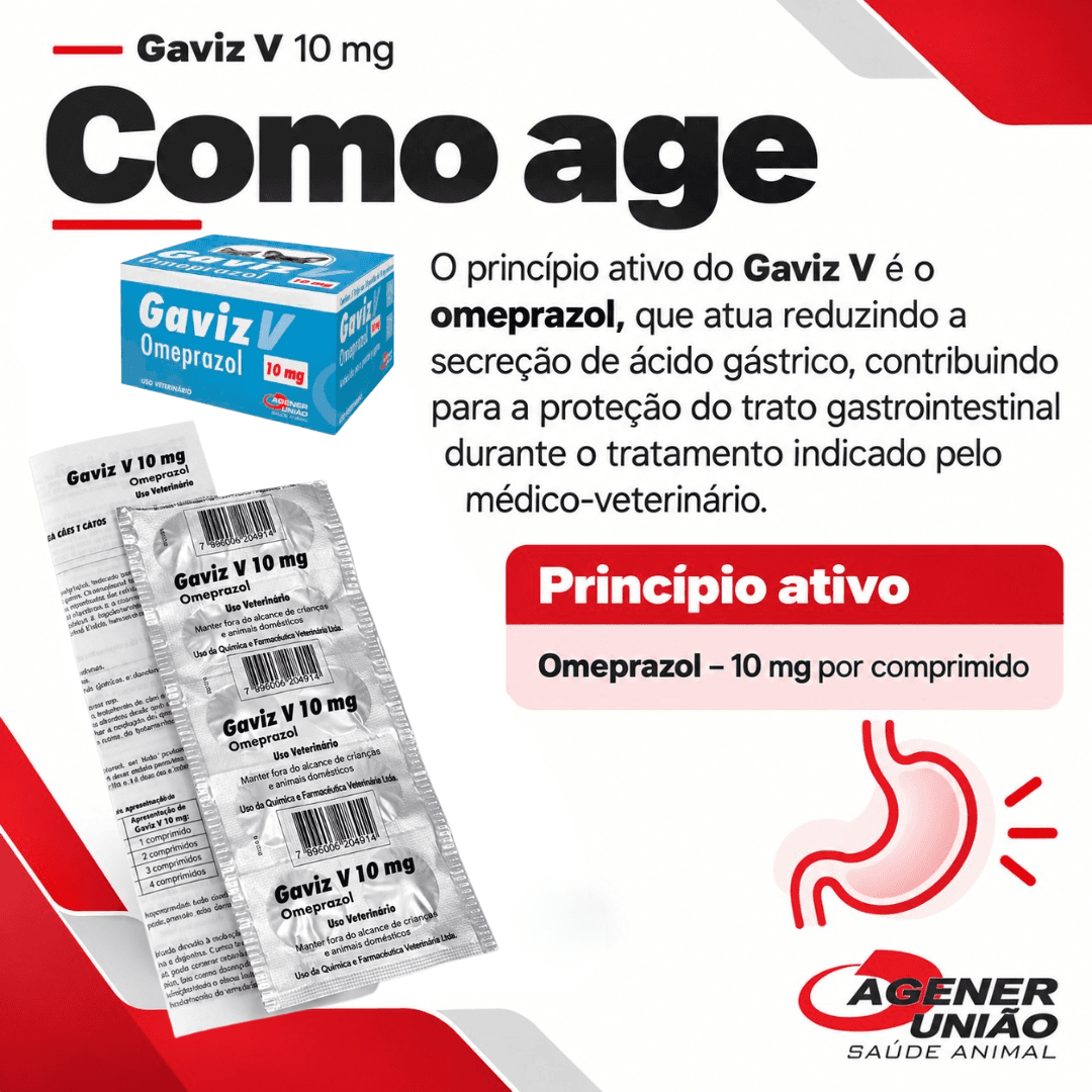GavizV 10mg Blister 10 Comp Omeprazol CãesGatos Agener União