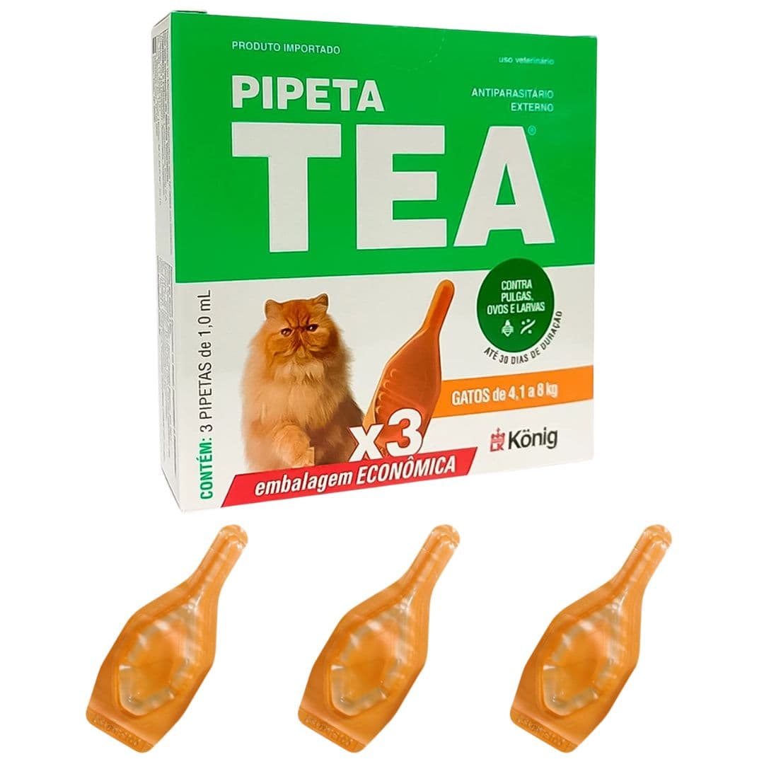Pipeta Antipulgas Tea 1ml Promo 3un P/ Gatos 4kg-8kg Konig