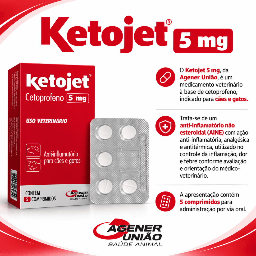 Ketojet 5mg Com 5 Comprimidos Para Cães-Gatos - Agener União