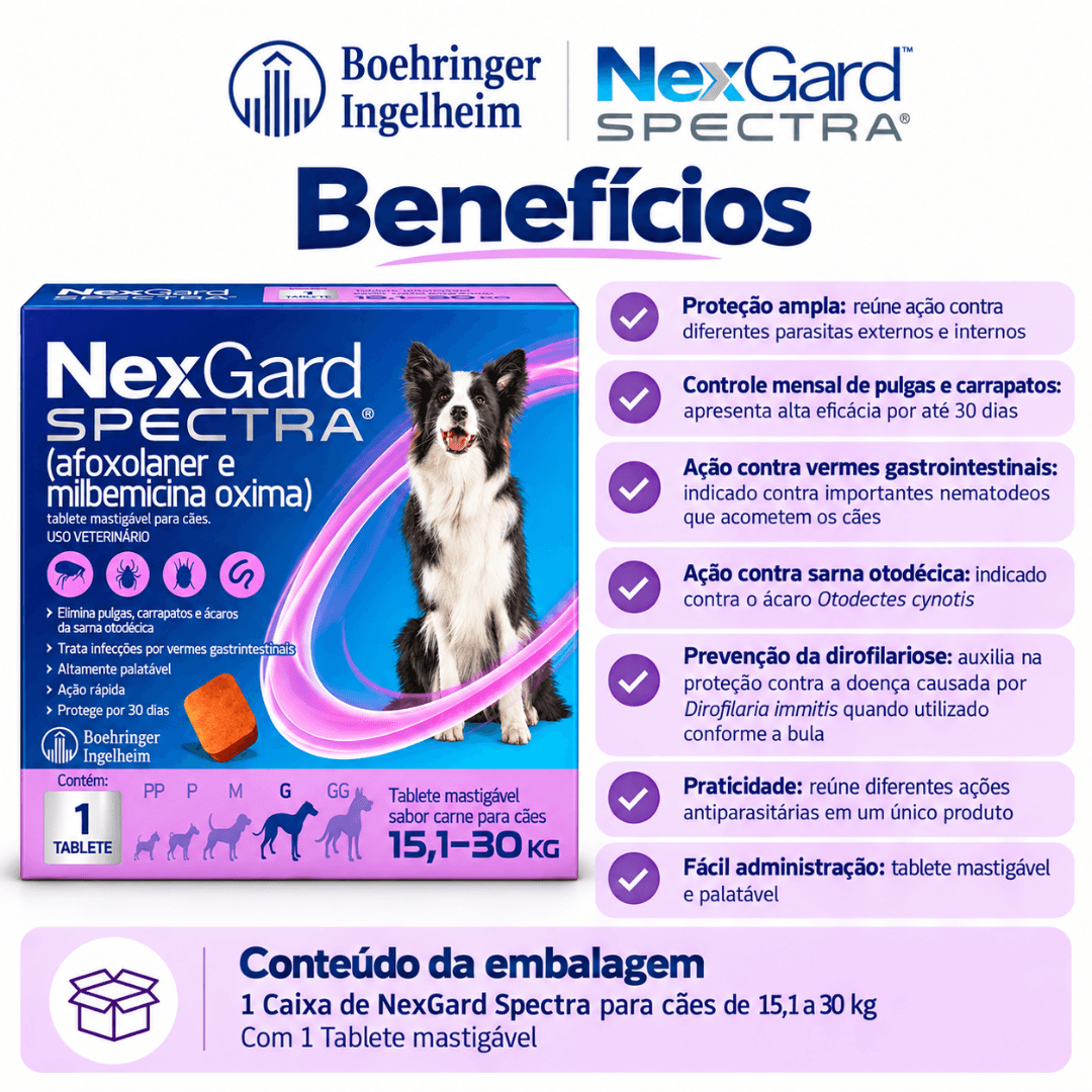 Antipulgas P/ Cães Nexgard Spectra 15,1kg-30kg C/ 1 Tablete