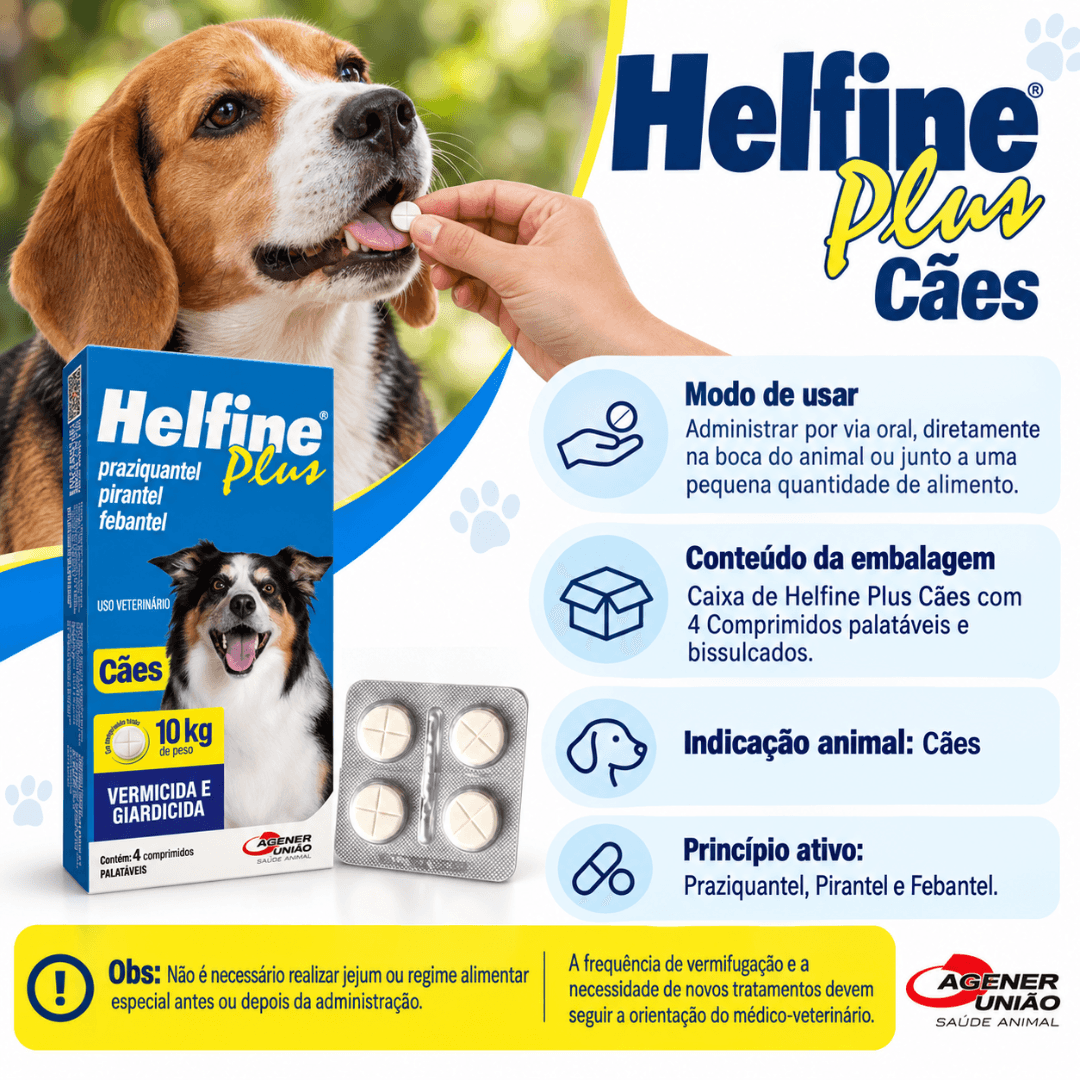 Vermífugo P/ Cães Helfine Plus Até 10kg 4 Comp Agener União