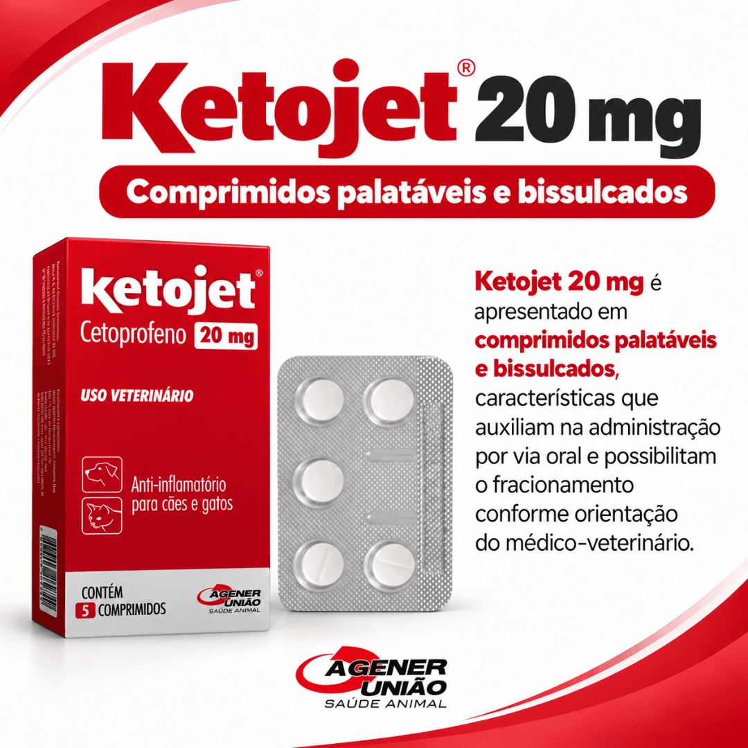 Ketojet 20mg Com 5 Comprimidos Para Cães-Gatos Agener União