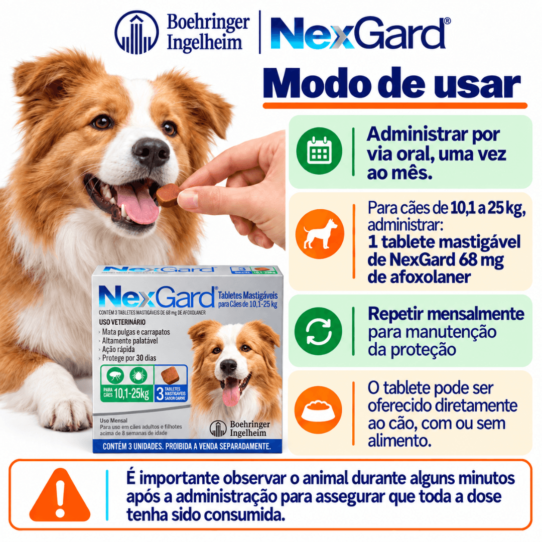 Antipulgas P/ Cães Nexgard 10kg-25kg C/ 3 Tablete Boehringer