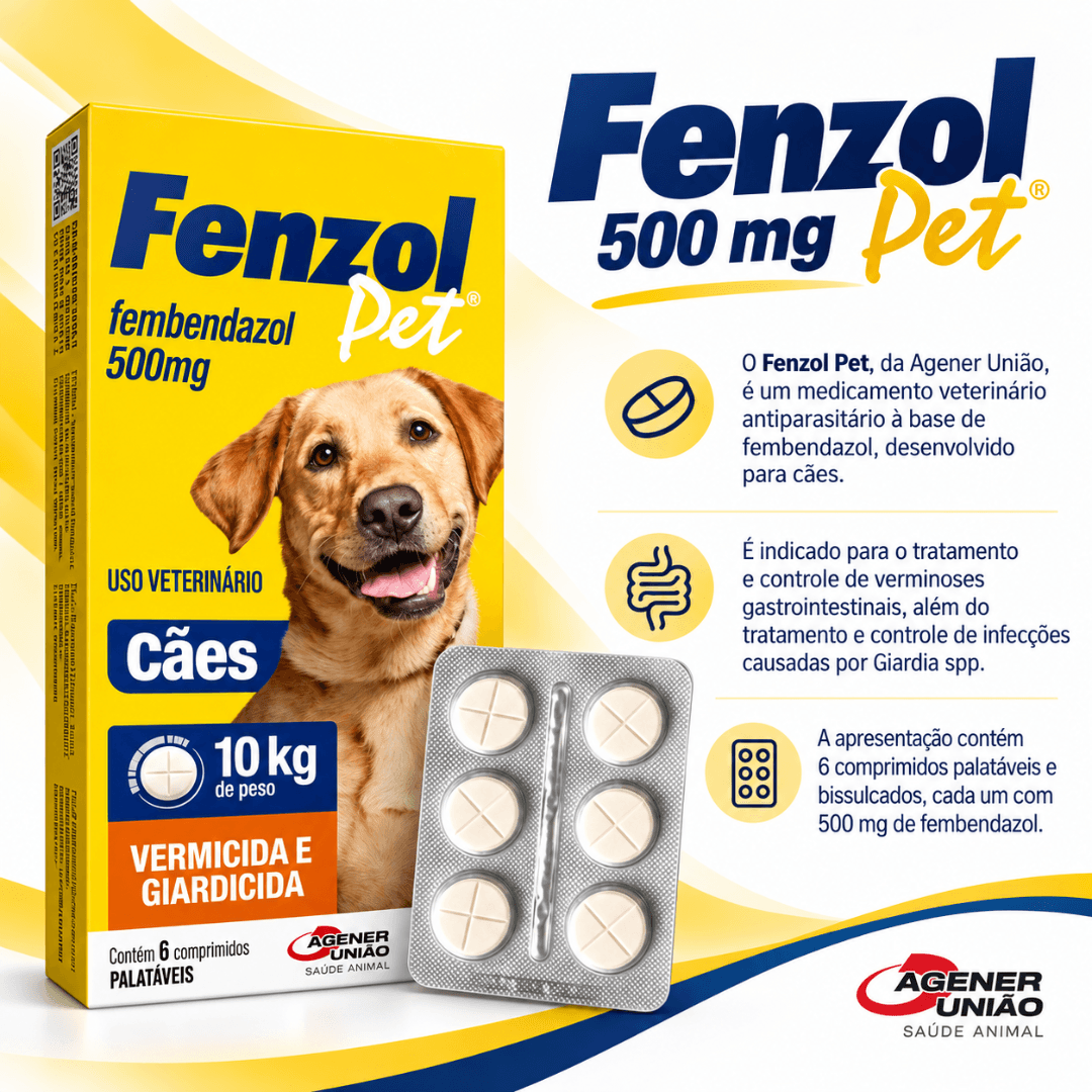 Vermífugo Para Cães Fenzol Pet 500mg C/ 6 Comp Agener União