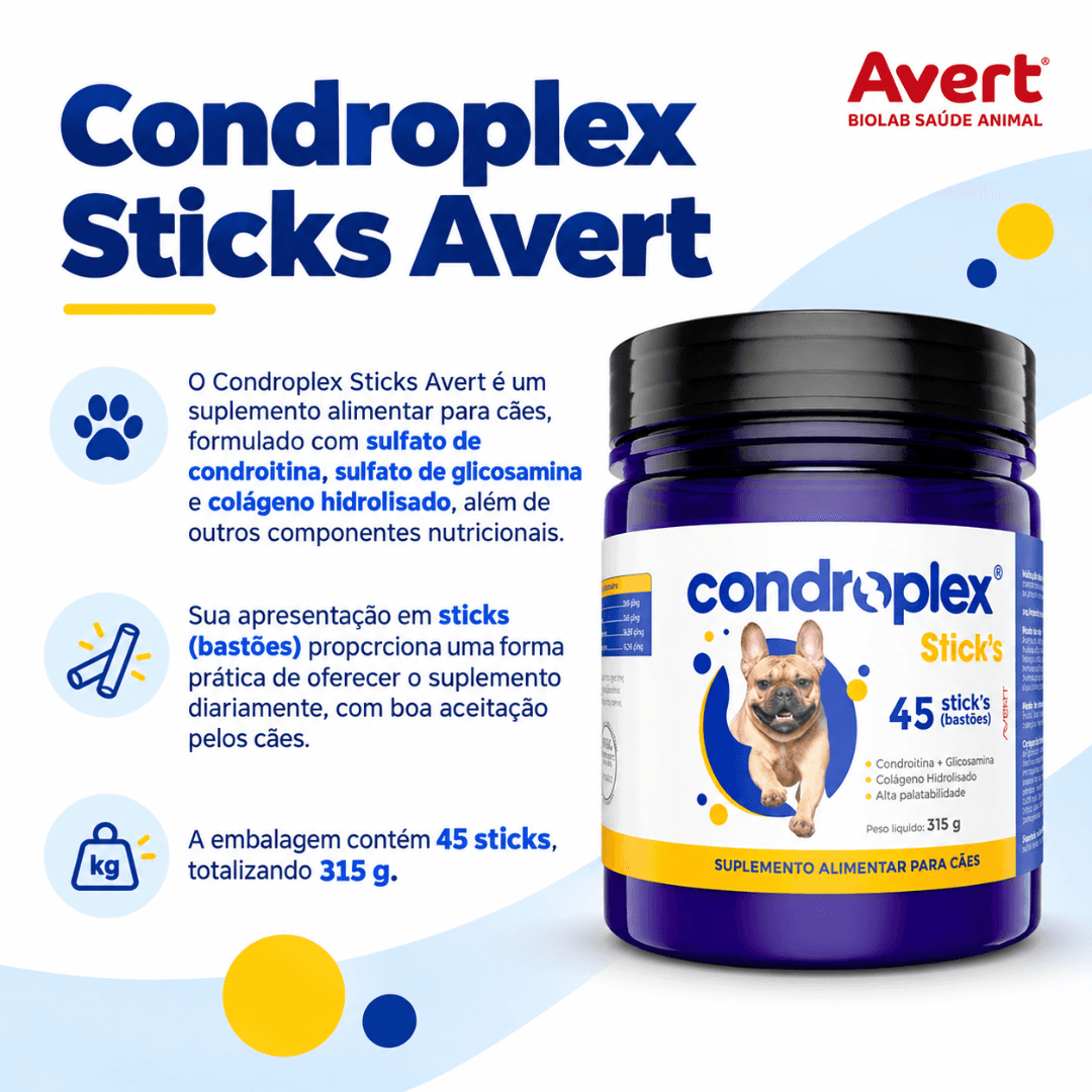 Suplemento P/ Cães Condroplex Sticks 315g C/ 45 Sticks Avert