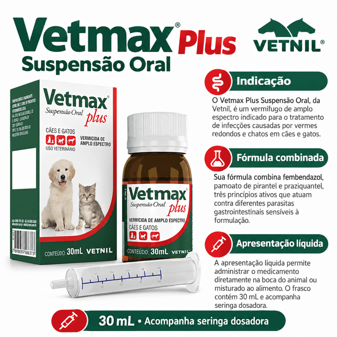 Vermífugo P/ Cães-Gatos Vetmax Plus Suspensão Oral - Vetnil