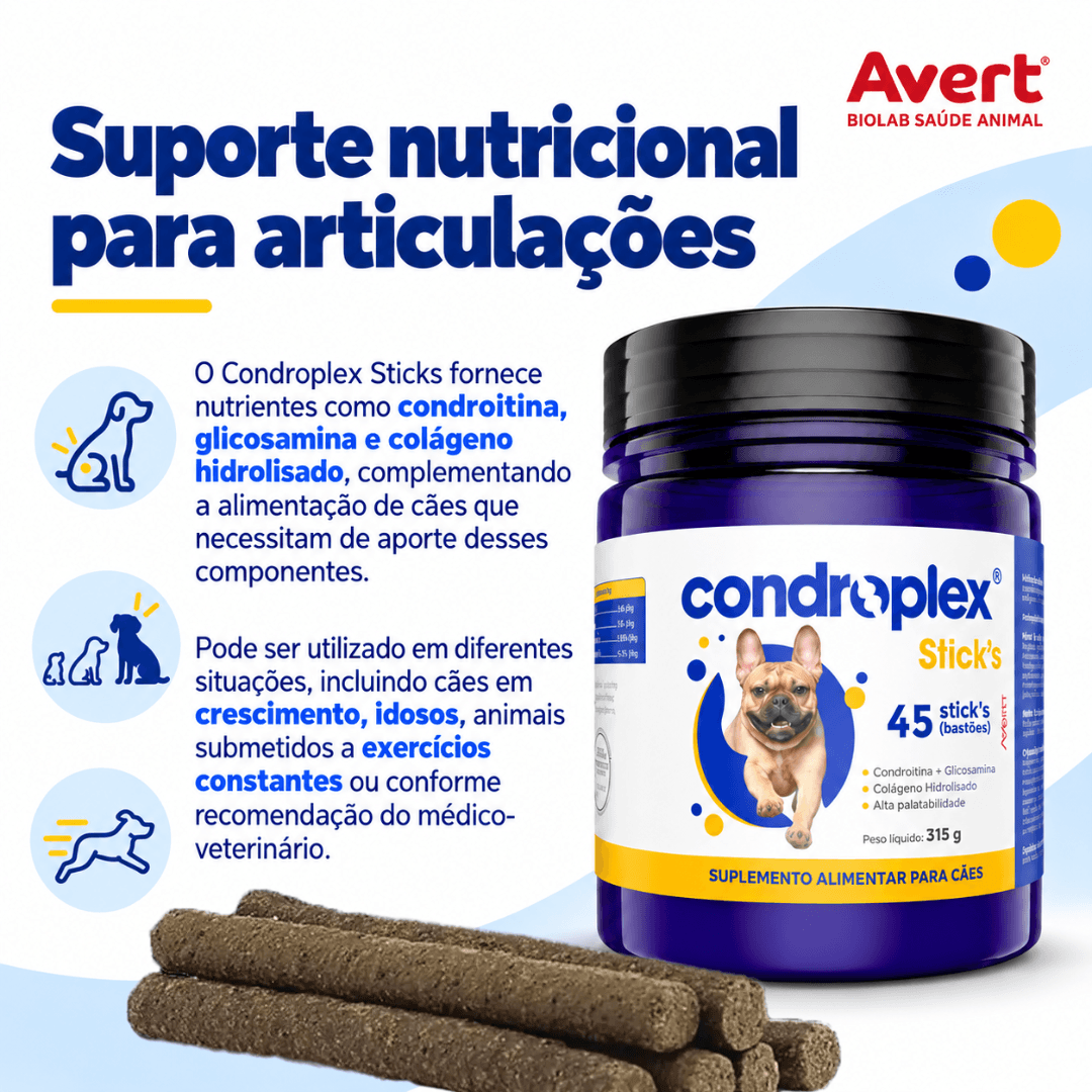 Suplemento P/ Cães Condroplex Sticks 315g C/ 45 Sticks Avert