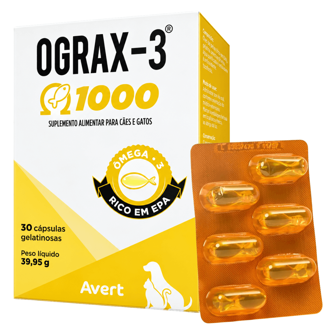 Suplemento P/ Cães-Gatos Ograx-3 1000 39,95g 30 Cáps Avert