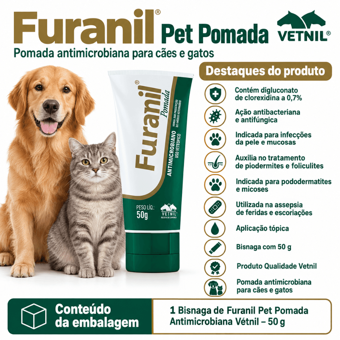 Pomada Antimicrobiano Para Cães-Gatos Furanil 50g - Vetnil