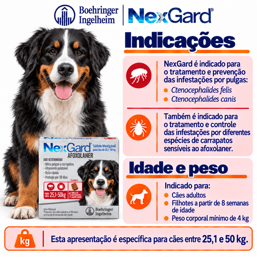 Antipulgas P/ Cães Nexgard 25,1kg-50kg 1 Tablete Boehringer