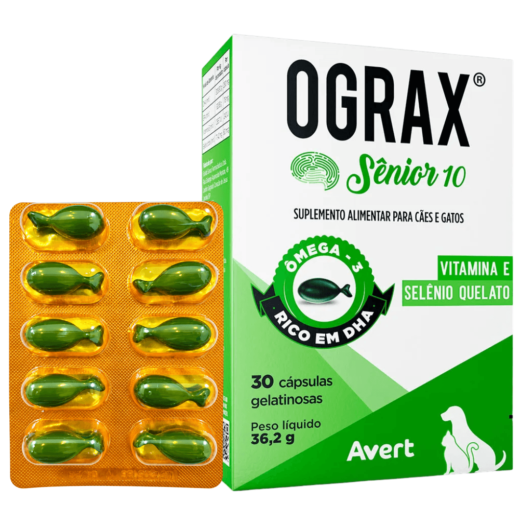 Suplemento P/ Cães-Gatos Ograx Sênior 10 36,2g 30 Cáps Avert