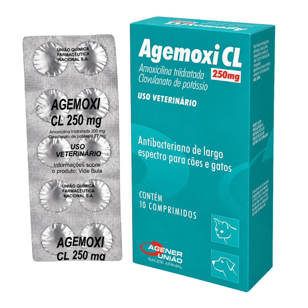 Agemoxi CL 250mg 10 Comp Antimicrobiano Cão-Gato AgenerUnião
