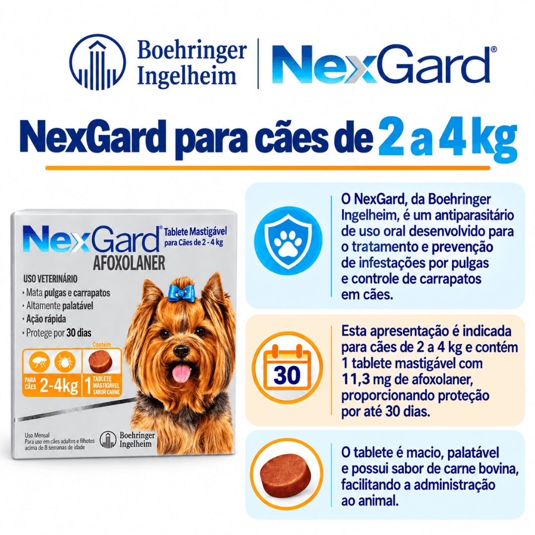 Antipulgas P/ Cães Nexgard 2kg-4kg C/ 1 Tablete - Boehringer