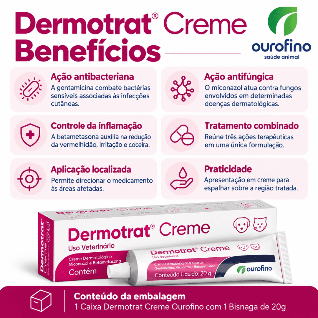 Creme Dermatológico Para Cães-Gatos Dermotrat 20g Ourofino