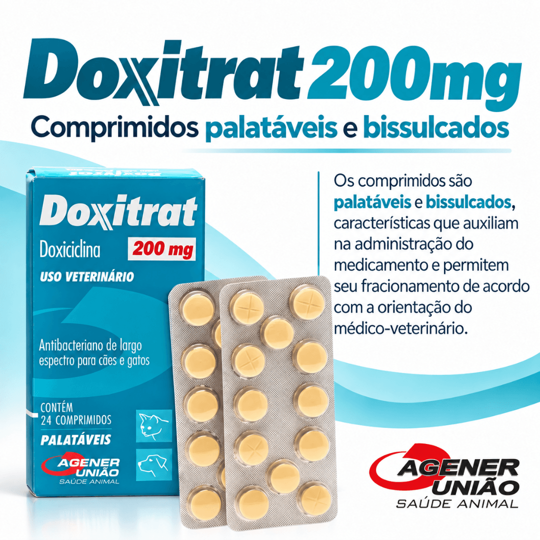 Doxitrat 200mg 24 Comp Antibacteriano CãesGatos Agener União