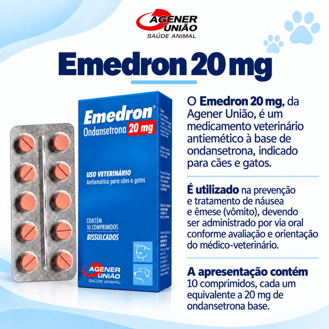 Emedron 20mg 10 Comp Antiemético P/ Cães-Gatos  Agener União