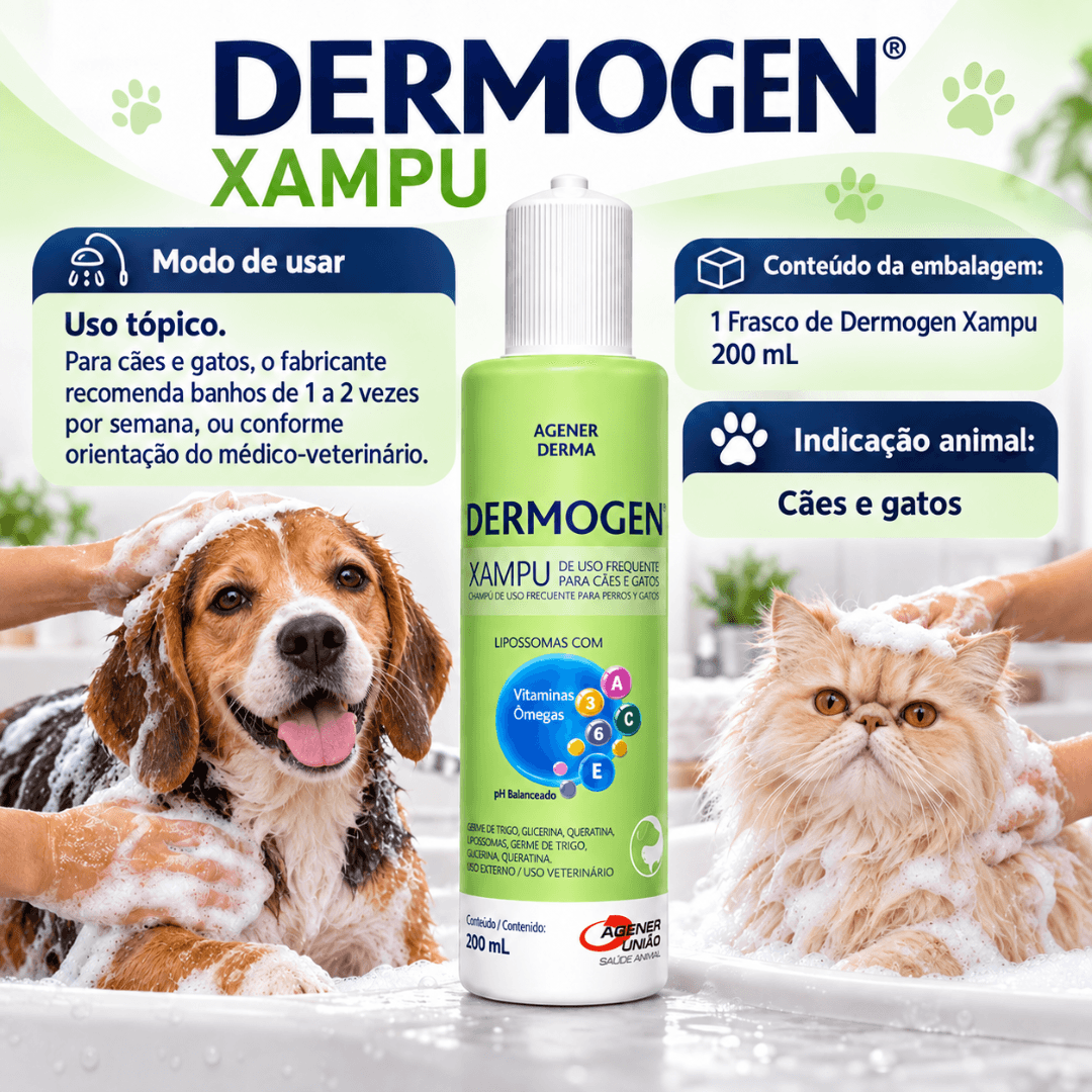 Shampoo Dermogen 200ml Agener Derma Cães-Gatos Agener União