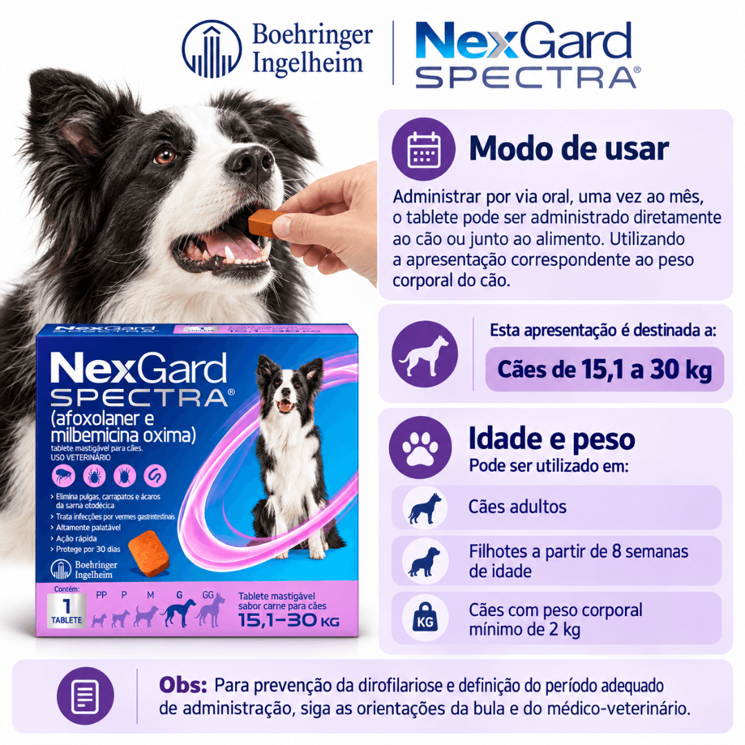 Antipulgas P/ Cães Nexgard Spectra 15,1kg-30kg C/ 1 Tablete