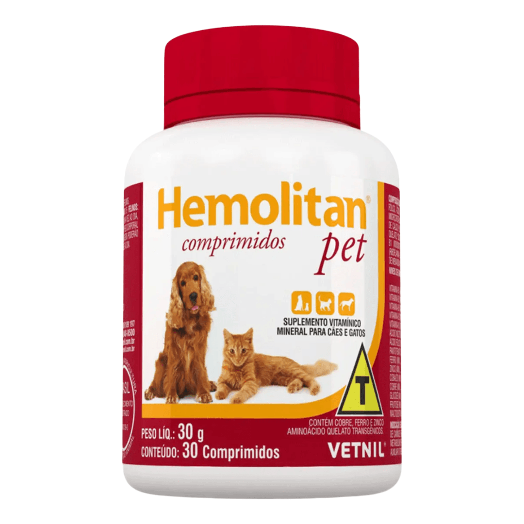 Suplemento P/ Cães-Gatos Hemolitan Pet 30g C/ 30 Comp Vetnil