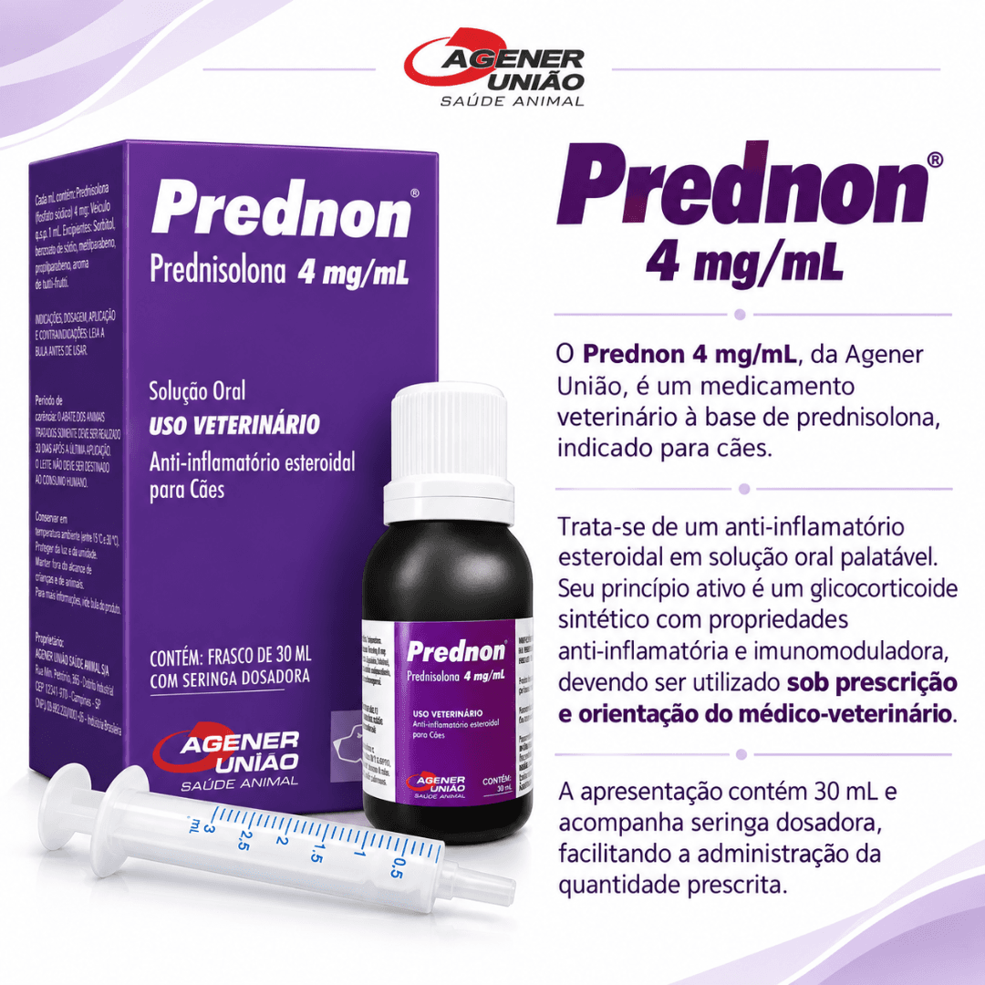 Prednon 4mg Solução Oral 30ml Para Cães - Agener União