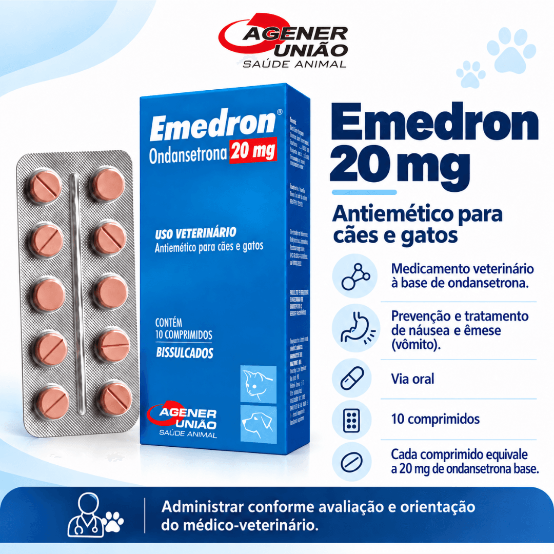 Emedron 20mg 10 Comp Antiemético P/ Cães-Gatos  Agener União