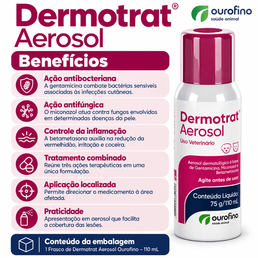 Aerosol Dermatológico CãesGatos Dermotrat 75g-110ml Ourofino
