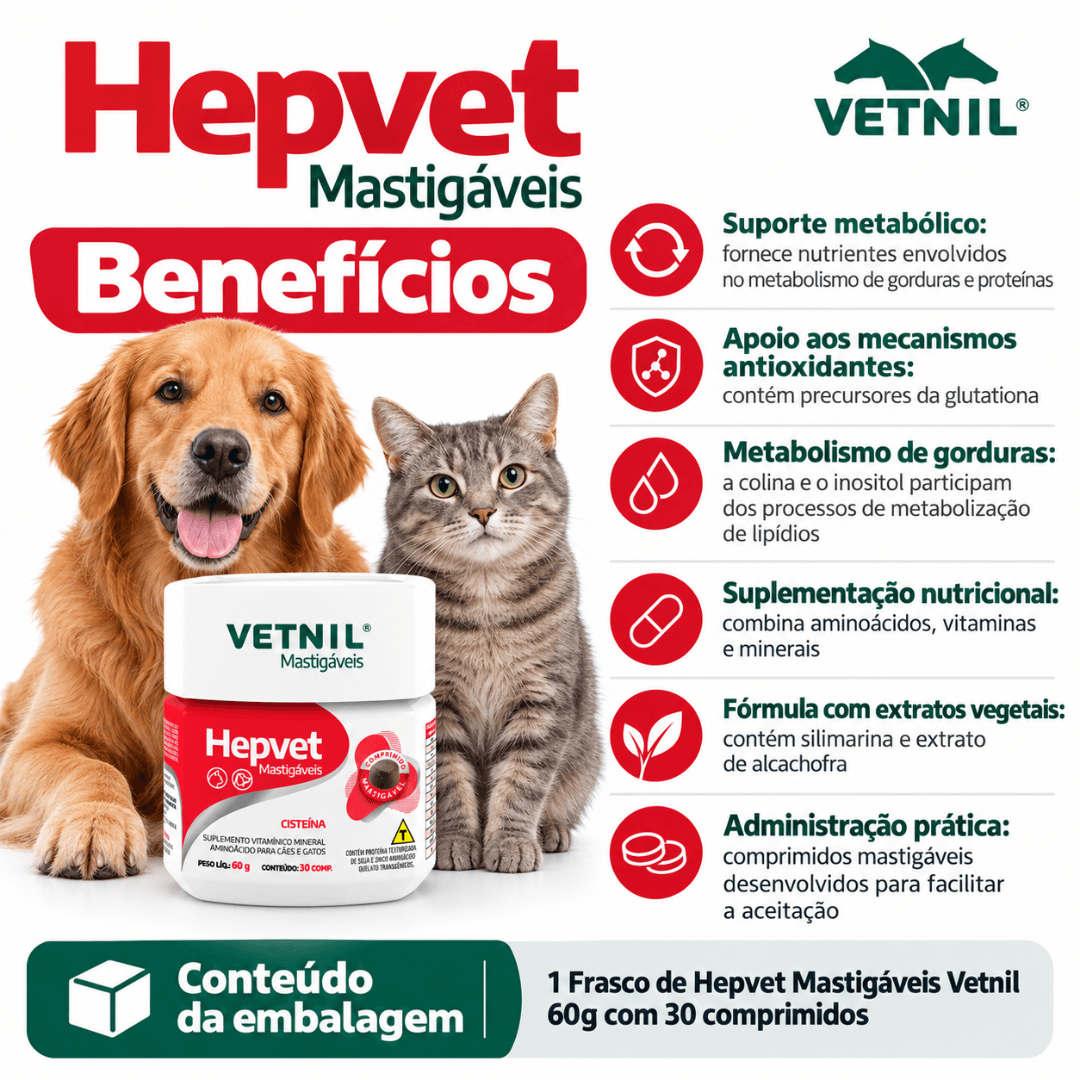 Suplemento Cães-Gatos Hepvet Mastigáveis 60g 30 Comp Vetnil