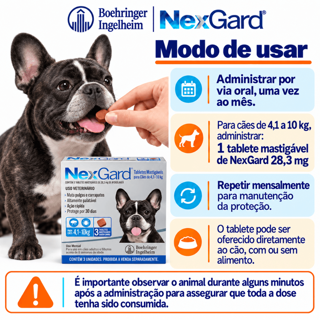 Antipulgas P/ Cães Nexgard 4kg-10kg C/ 3 Tabletes Boehringer