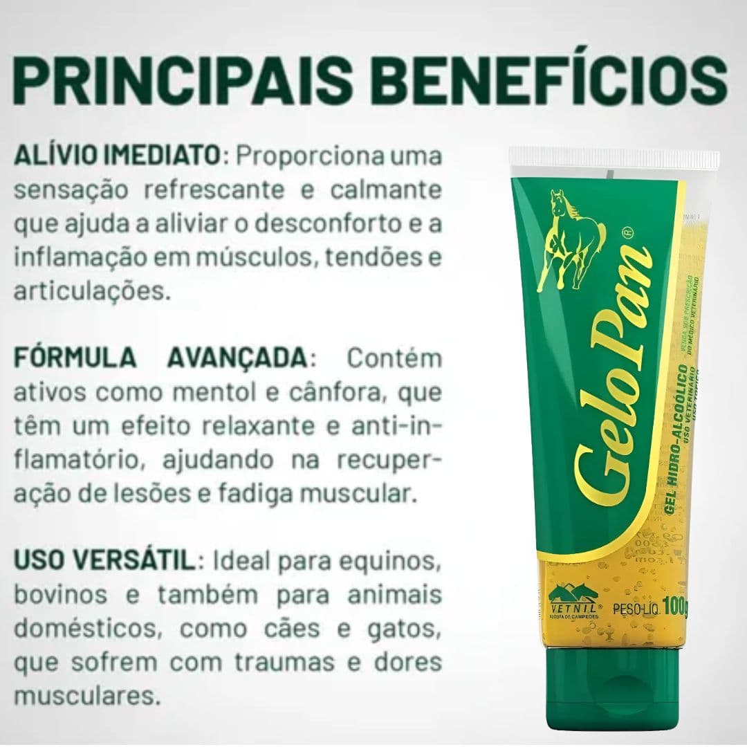Pomada Gel Para Dores Musculares Gelo Pan 100g - Vetnil