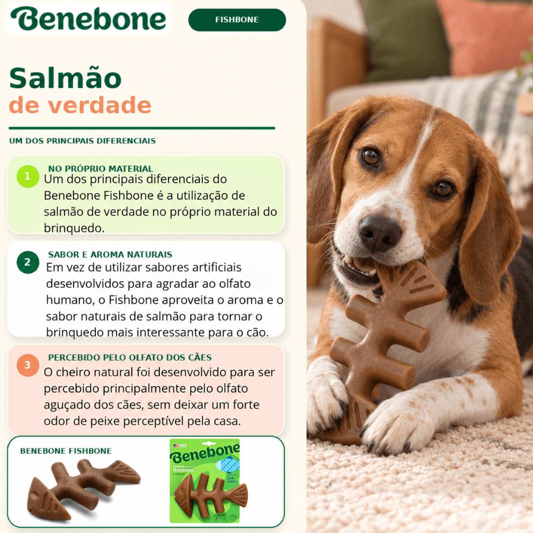 Brinquedo Mordedor Para Cães Benebone Fishbone Medium Salmão