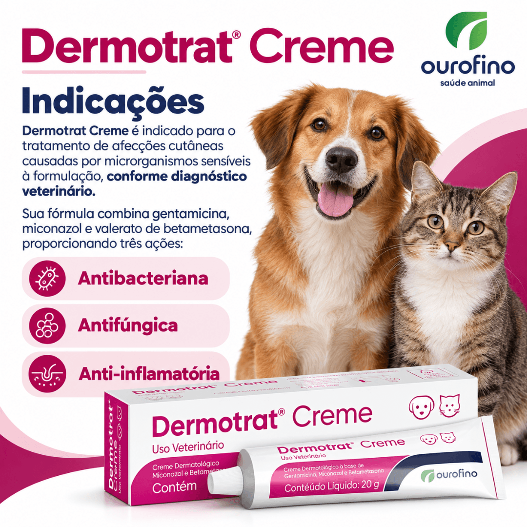 Creme Dermatológico Para Cães-Gatos Dermotrat 20g Ourofino