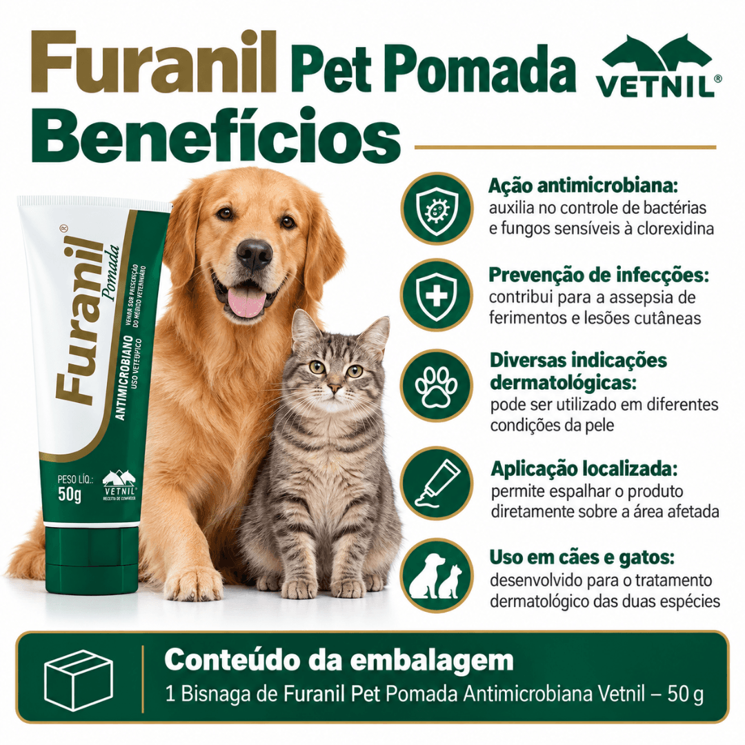Pomada Antimicrobiano Para Cães-Gatos Furanil 50g - Vetnil