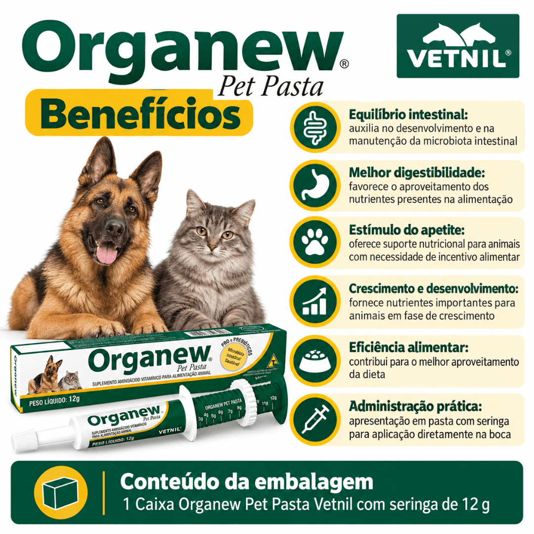 Suplemento Cães-Gatos Organew Pet Pasta 12g Pro-Prebiótico