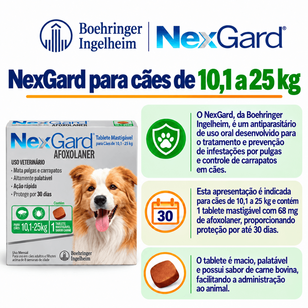 Antipulgas P/ Cães Nexgard 10,1kg-25kg 1 Tablete Boehringer