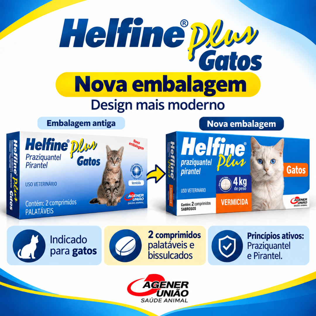 Vermífugo P/ Gatos Helfine Plus Até 4kg 2 Comp Agener União