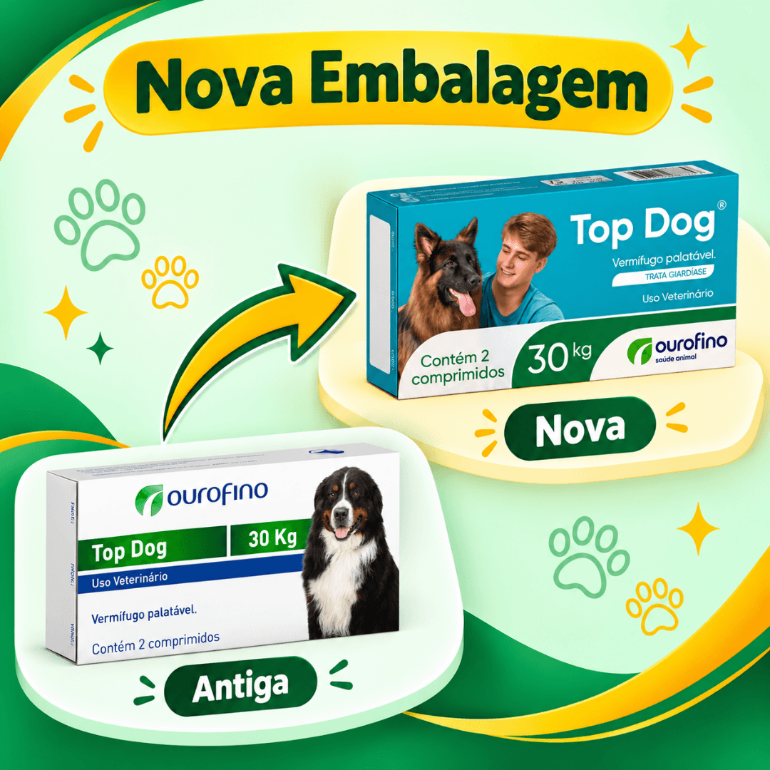 Vermífugo Para Cães Top Dog 30kg Com 2 Comp - Ourofino