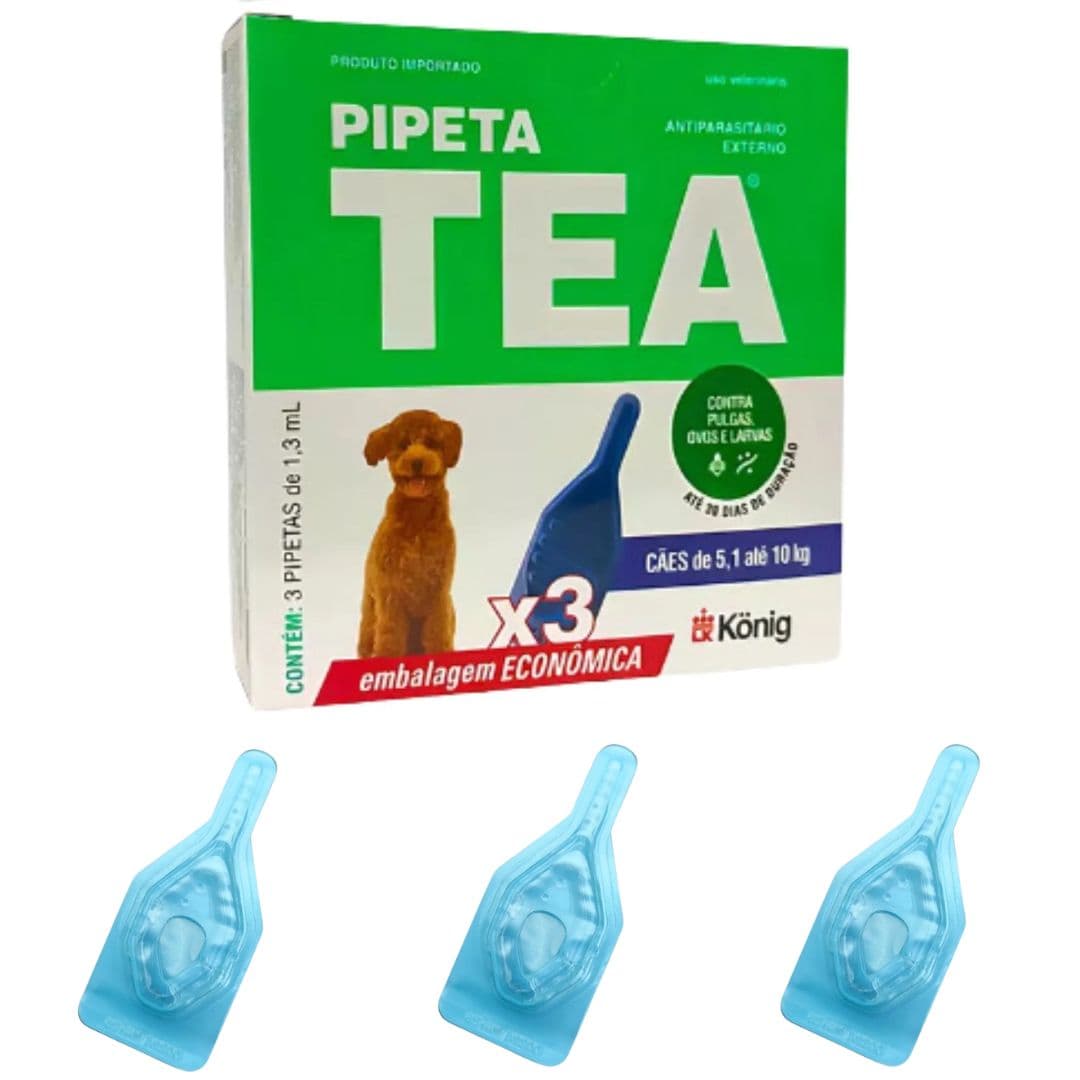 Pipeta Antipulgas Tea 1,3ml Promo 3un Cães 5,1kg Até 10kg