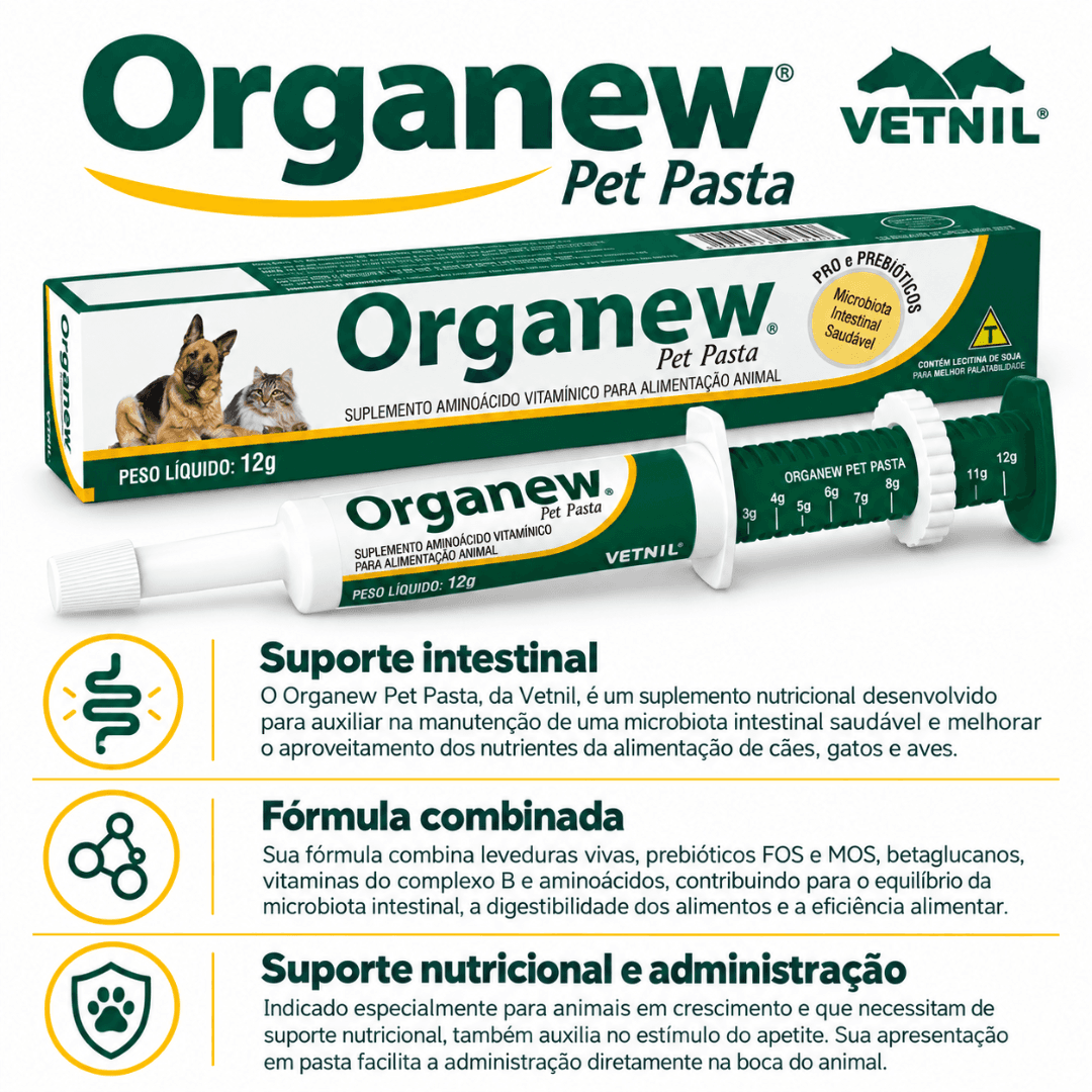 Suplemento Cães-Gatos Organew Pet Pasta 12g Pro-Prebiótico