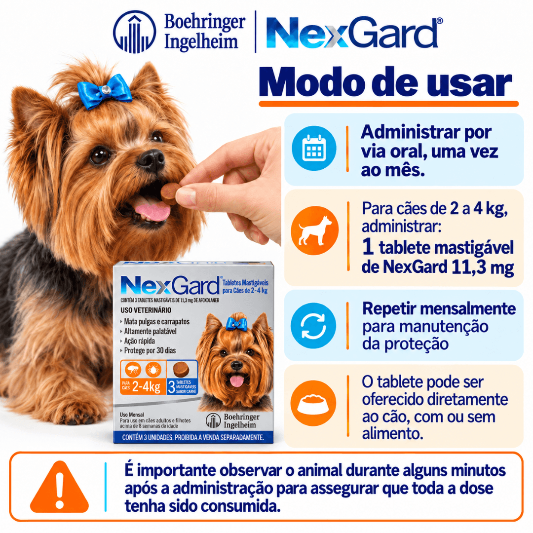 Antipulgas P/ Cães Nexgard 2kg-4kg C/ 3 Tabletes Boehringer