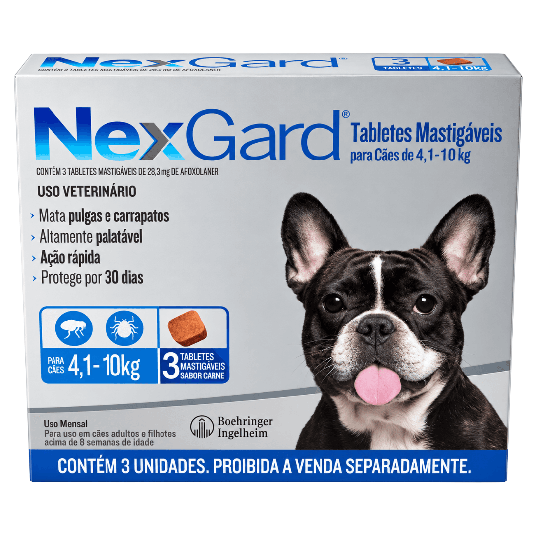 Antipulgas P/ Cães Nexgard 4kg-10kg C/ 3 Tabletes Boehringer