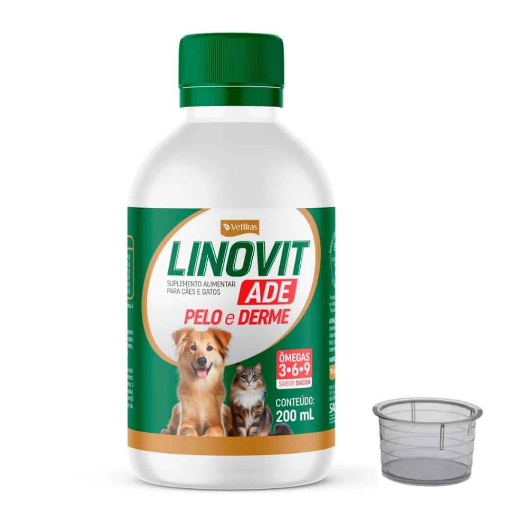 Suplemento Cães-Gatos Pelo e Derme Linovit ADE 200ml Vetbras