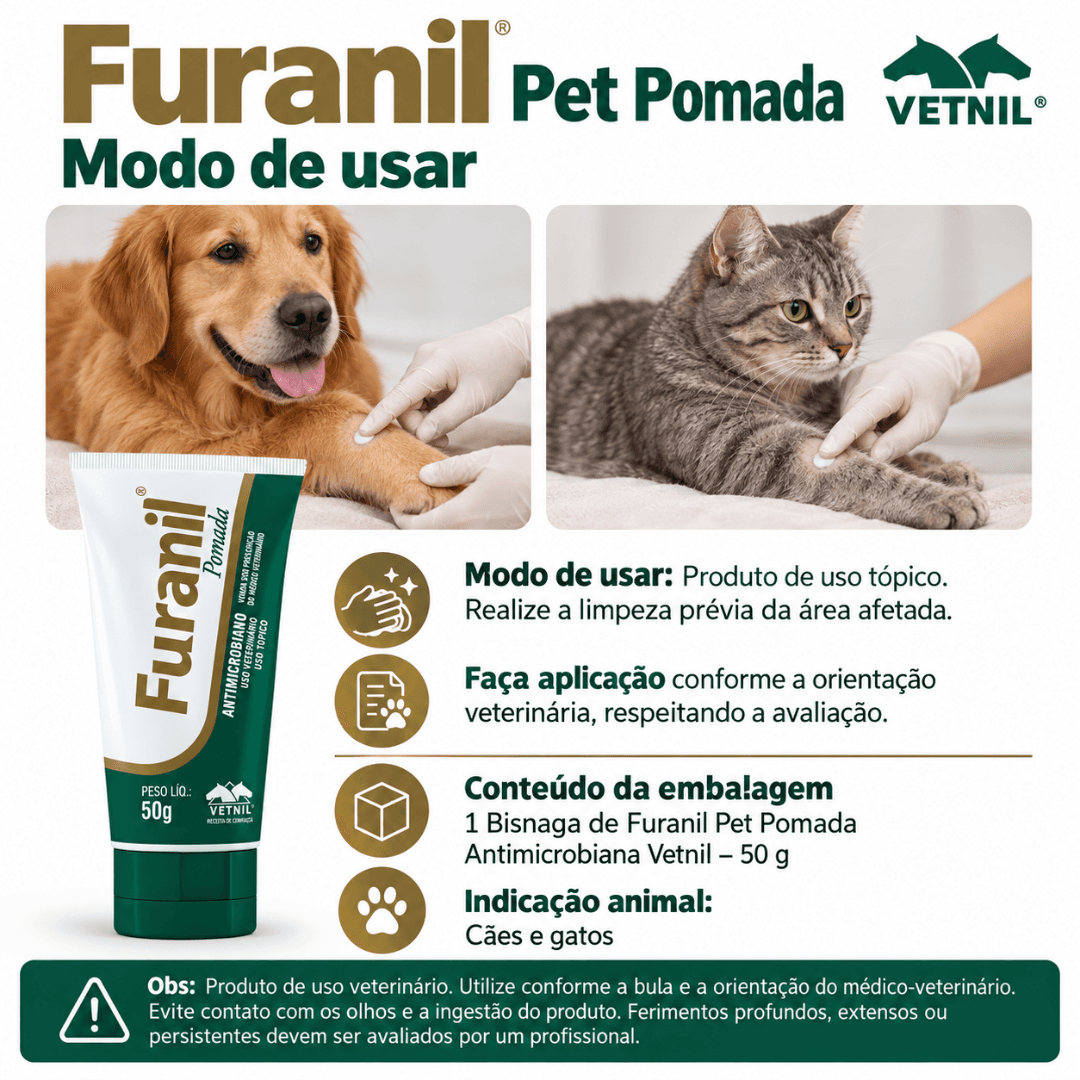 Pomada Antimicrobiano Para Cães-Gatos Furanil 50g - Vetnil
