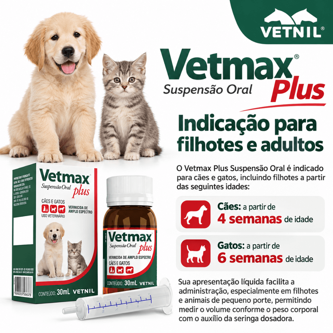 Vermífugo P/ Cães-Gatos Vetmax Plus Suspensão Oral - Vetnil