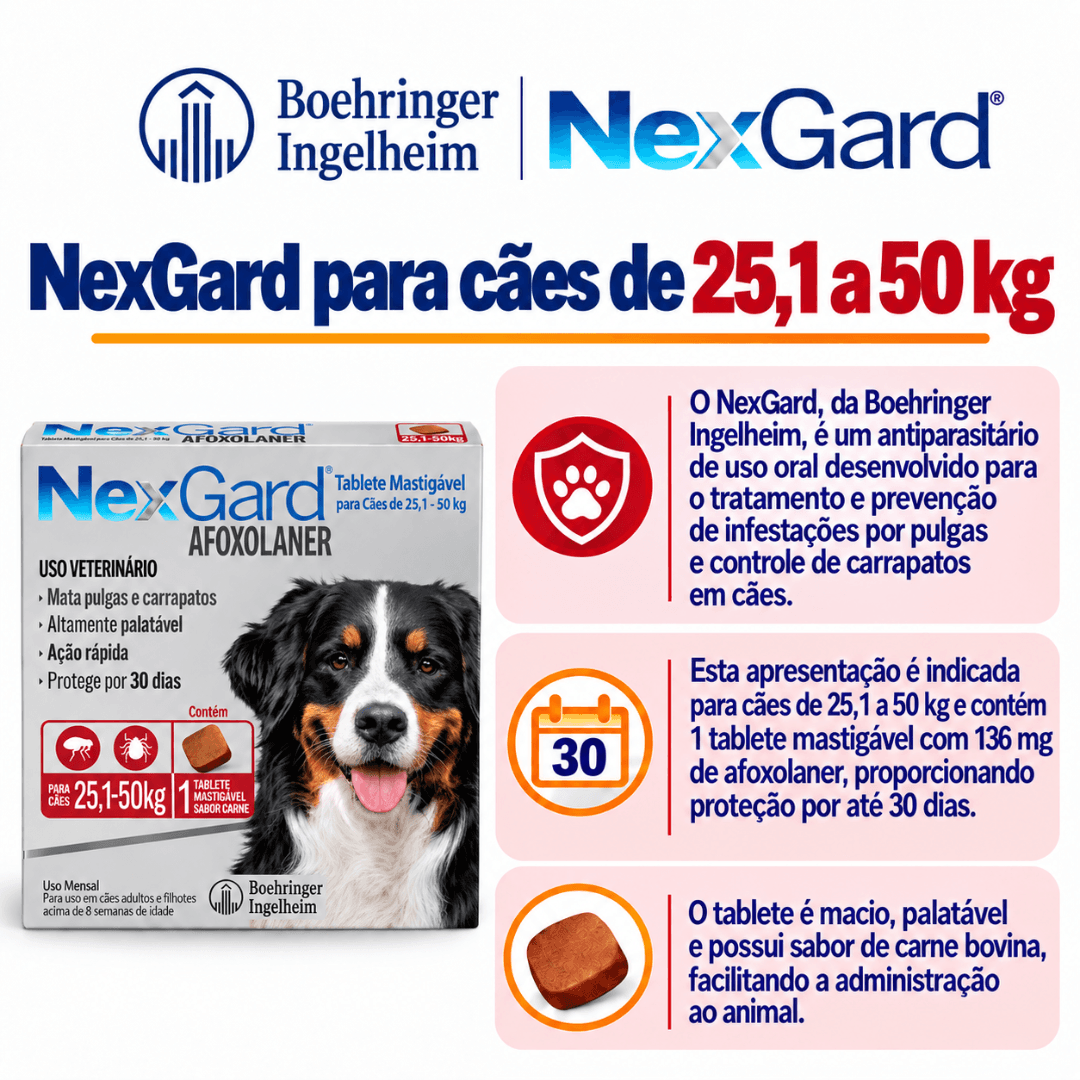 Antipulgas P/ Cães Nexgard 25,1kg-50kg 1 Tablete Boehringer