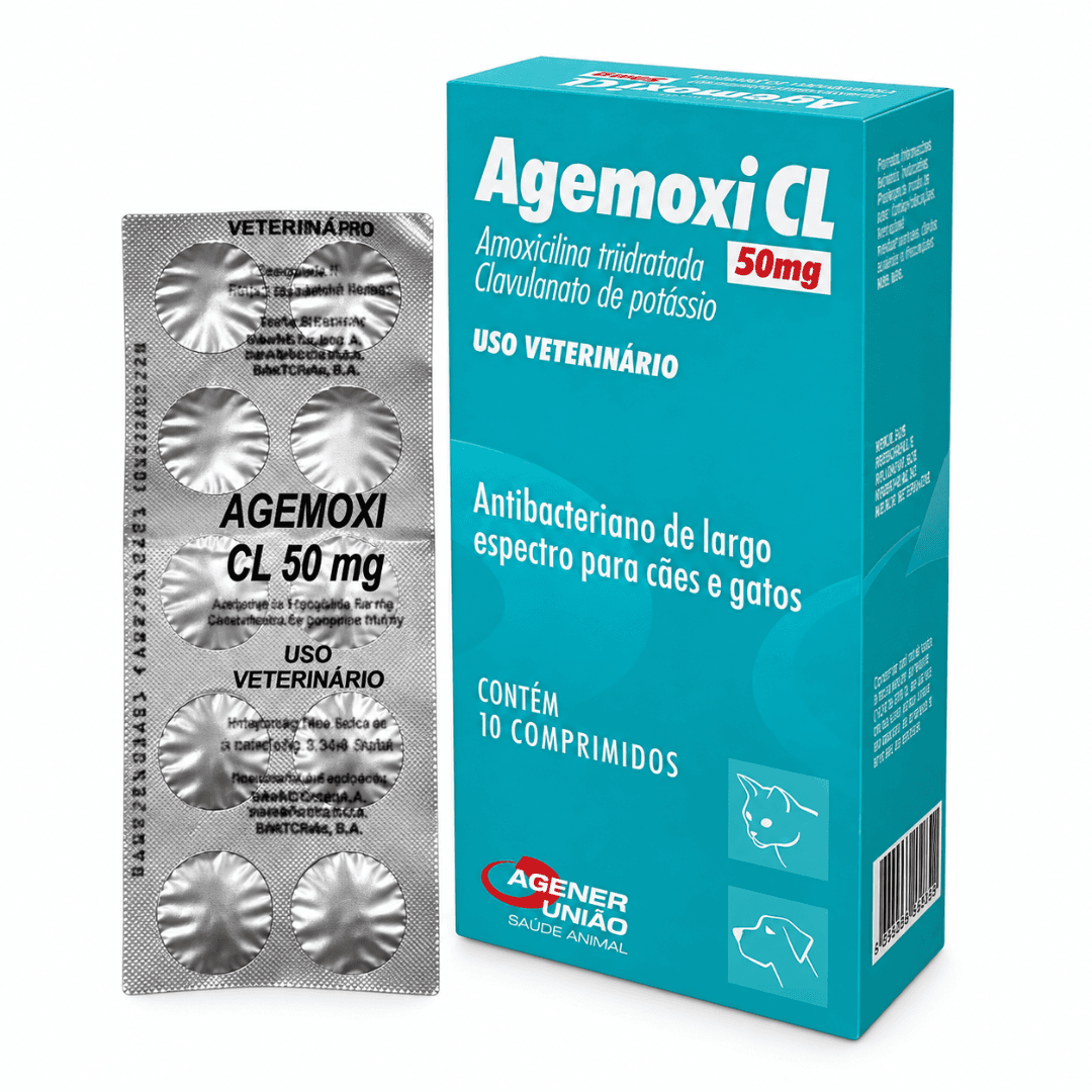 Agemoxi CL 50mg 10 Comp Antimicrobiano CãesGatos AgenerUnião