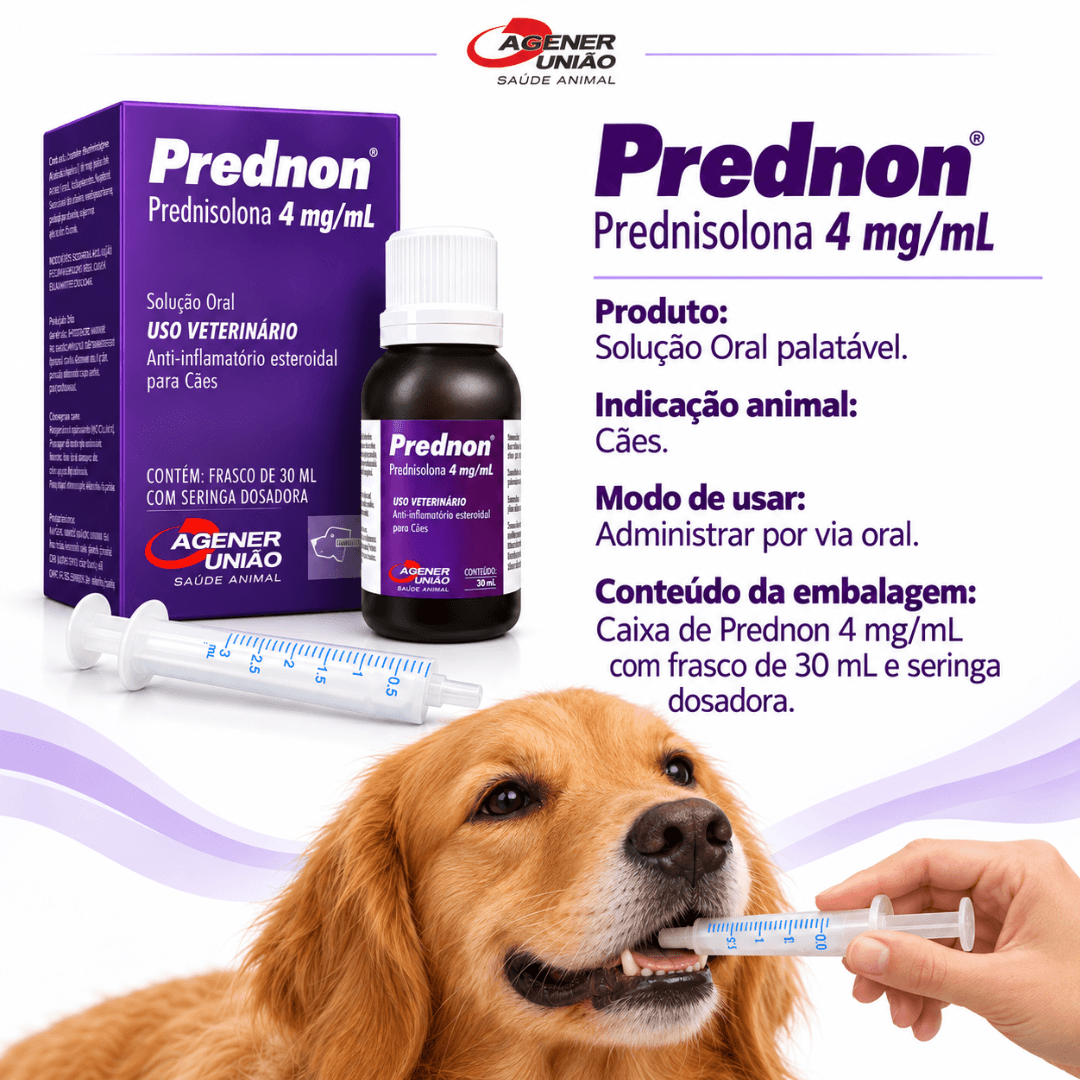Prednon 4mg Solução Oral 30ml Para Cães - Agener União