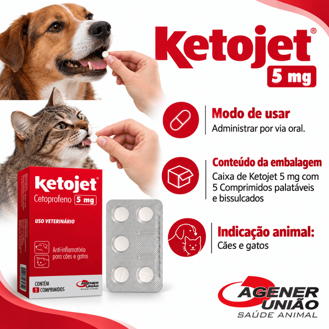 Ketojet 5mg Com 5 Comprimidos Para Cães-Gatos - Agener União